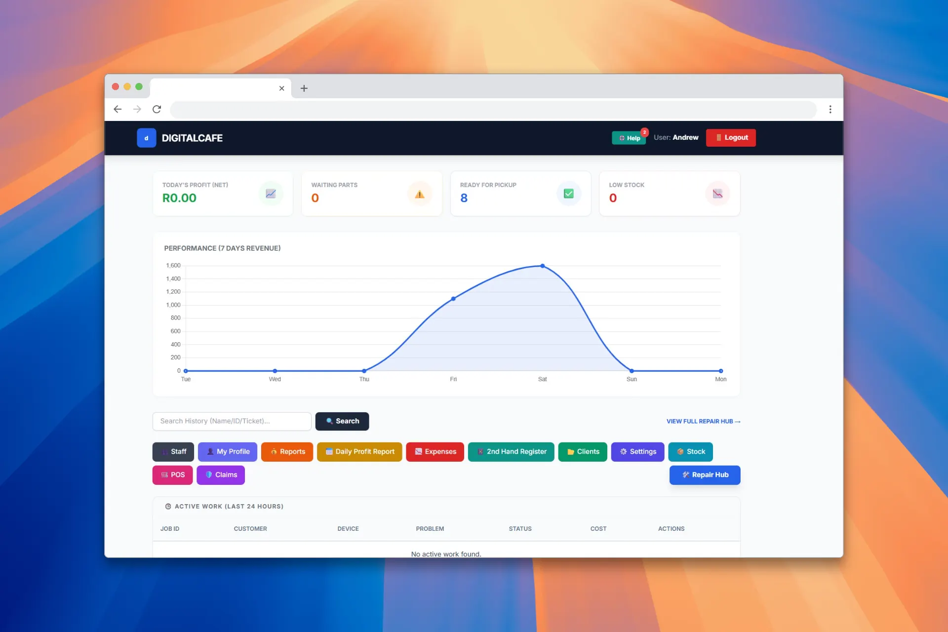 RepairHub Electronics Repair Shop Software | RepairHub dashboard